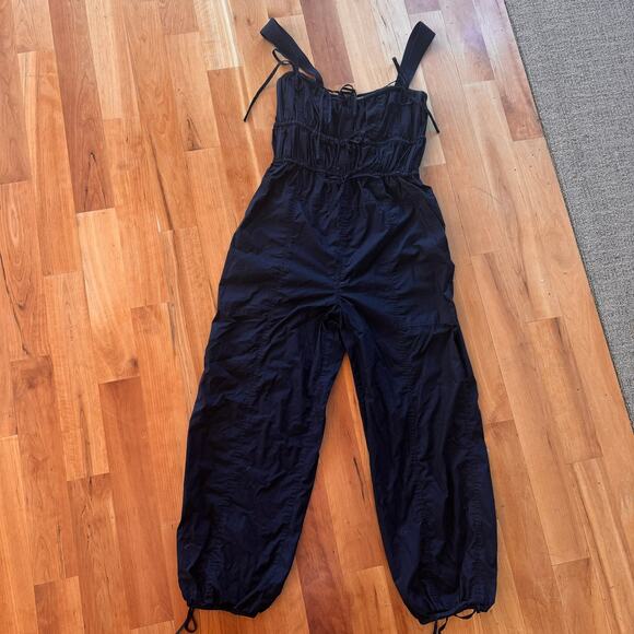 Ulla Johnson Tatum Smocked Jumpsuit black 100% cotton sz 4 minimalist utility - Picture 3 of 9
